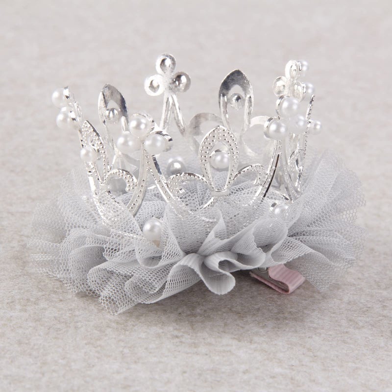 Nishine Baby Crown Hair Pins Princess Girls Crown Tiara Hair Clips Tulle Mesh Tiaras for Kids Gift (Silver) - Image 2